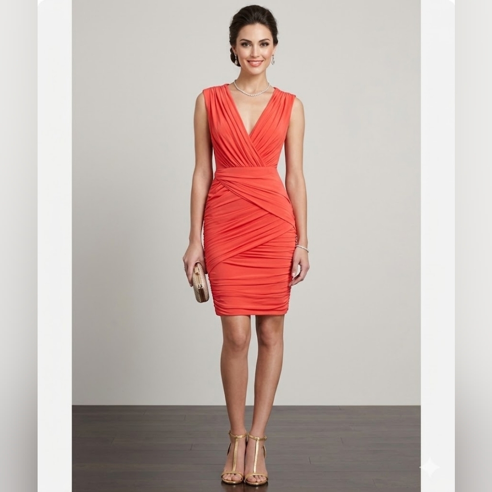 💫 NWT BCBGMaxAzira | Lou Poppy Editorial Rouched Cocktail Event Dress – Size XS